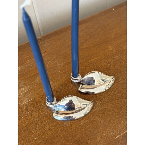 Dansk Silver Plate Leaf Candle Holders Set of 2 for small candles - Picture 1 of 3